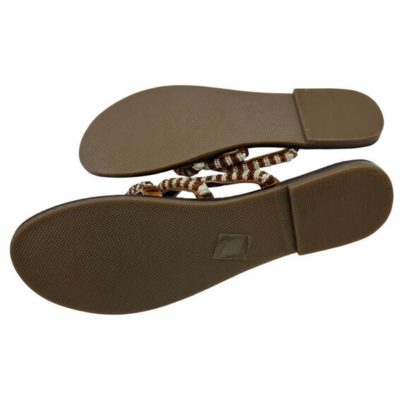 Free People Beatrice Beaded Flat Sandal Flip Flop Tan Brown Size 38 US 7.5 - Picture 13 of 14